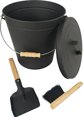 Produktbild von Ascheeimer mit Bürste und Schaufel - pulverbeschichtetes Eisen