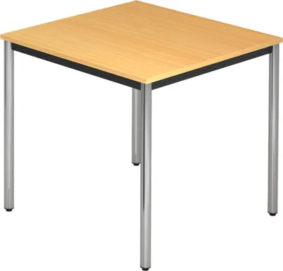 Produktbild von bümö Besprechungstisch Serie-D - Nachbildung: Buche, Größe:  80x80 cm, tischfuss: Rundrohr verchromt