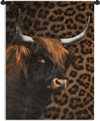 Produktbild von MuchoWow® Wandteppich Wandbehang Schottisches Hochlandrind - Pantherdruck - Fell 150x200 cm Tapisserie Dekoration Wandtuch - Wandaufhängung - Moderner