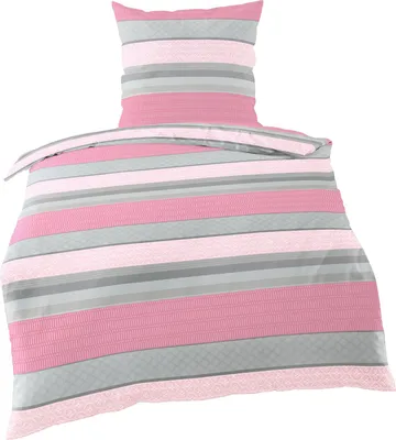Produktbild von Bierbaum Microfaser Velours - Fleece Winter Bettwäsche 2 tlg. 135x200cm Pink Rosa Grau Ornamente