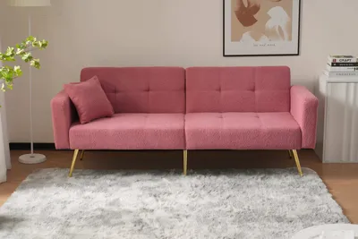 Produktbild von MERAX Schlafsofa mit Bettfunktion, Bettsofa, Klappsofa, Gästebett，umwandelbares Schlafsofa mit Lammwolloberfläche und vergoldeten Beinen