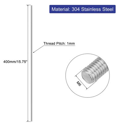 Produktbild von 3 Stš¹ck Gewindestangen, M6 x 400mm, 304 Edelstahl, Gewindestab mit metrischem Vollgewinde, M6-1 Gewindestift fš¹r M?bel- und Maschinenmontage