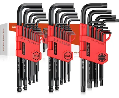 Immagine prodotto di Set di chiavi a Esagono esagonale da 35 pezzi, metriche, in pollici, Torx, a angolo, in acciaio Cr-V, con supporto pieghevole