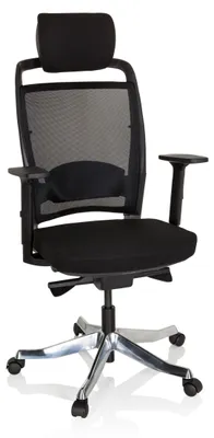 Produktbild von hjh OFFICE Profi Bürostuhl IKAST I Ergonomischer Schreibtischstuhl mit Armlehnen Stoff / Netzstoff Schwarz Drehstuhl für Büro, Zuhause