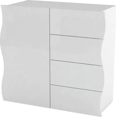 Produktbild von Kommode Giuseppe, Küchen-Sideboard mit 4 Türen und 1 Schublade, Wohnzimmer-Buffet, 100%  Italy, cm 90x40h81, glänzend weiß