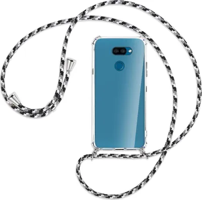 Produktbild von Handykette Backcover-Schutzhülle mit Band (Metall silberfarben) für LG K40S LMX430 - schwarz/grau/weiß
