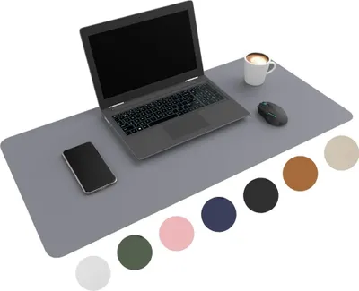 WURK [80 cm x 40 cm] Premium Qualität Schreibtischunterlage PU Leder Inklusive Kabelclip - Mauspad - Große Schreibunterlage - Mauspad XXL - Rutchfeste Unterlagenmatte - Desk Mat (Grau)