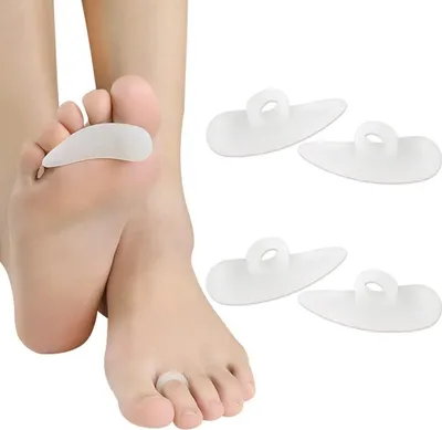 Produktbild von 2 Paar Gel Zehenspreizer Hammerzehenpolster Korrektoren Hallux Valgus Polster Silikonzehe gewellt Korrektor Zehenentlastung Weiß