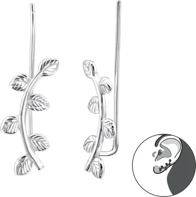 Produktbild von 1 Paar Ohrringe Ear Climber 925 Sterling Silber Blätter Ohrstecker Ohrklemme