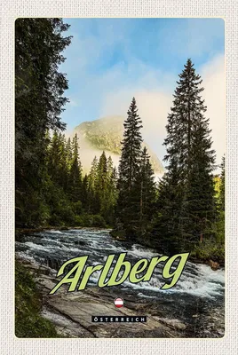 Image de vianmo Panneau en bois 18x12 cm Arlberg Wälder Wasserfall Strömung