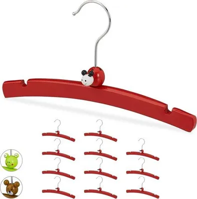 Produktbild von Famanu Kleiderbügel für Kinder - Set mit 12 Tiermotiven Marienkäfer - Holz - für Babys und Kinder - Rot