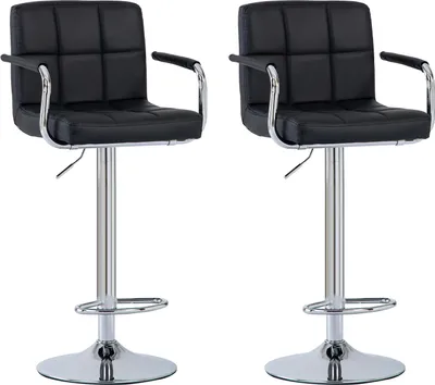 Produktbild von SevenComfort 2er Set Barhocker, Barstuhl, 360° drehbar höhenverstellbar, Tresenhocker, Küchenhocker, mit Rückenlehne, Armlehnen und Füßstütze,Schwarz