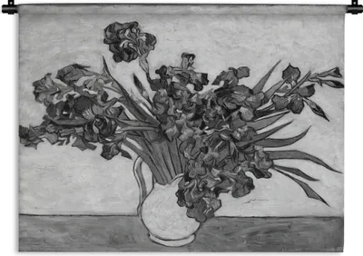 Produktbild von MuchoWow® Wandteppich Wandbehang Schwertlilien - Vincent van Gogh - Schwarz - Weiß 150x112.50 cm Tapisserie Dekoration Wandtuch - Wanddecke - Wandteppiche