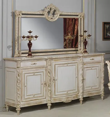 Produktbild von Casa Padrino Luxus Barock Möbel Set Sideboard mit Spiegel Weiß / Gold - Edler Massivholz Schrank mit Wandspiegel - Hotel Möbel - Schloss Möbel - Luxus Qualität -  Italy