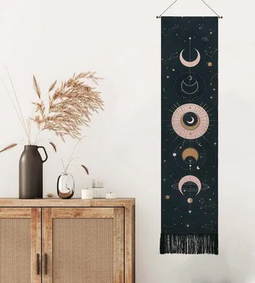 Image de Ibenzoa® Tapis mural bohème "Phases de la lune" – 100% coton, décoration murale pour chambre à coucher, salon et bureau