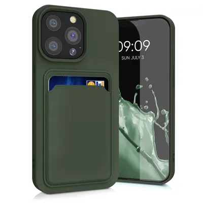 Produktbild von kwmobile Handyhülle kompatibel mit Apple iPhone 13 Pro Hülle - Handy Cover mit Fach für Karten - in Dunkelgrün