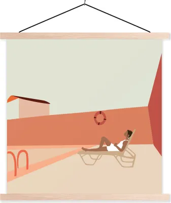 Produktbild von MuchoWow® Textilposter Frau - Pool - Sommer 40x40 cm mit holzfarbenen Rahmen - Posterleiste
