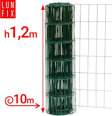 Produktbild von Maschendrahtzaun 100 x 50 mm Ø 2,2 mm 120 cm x 10 m verzinkter Stahl in Grün | PVC-beschichtet, Gartenzaun, Hundezaun, Wildzaun, Hühnerzaun, Drahtgitter, Schweißgitter