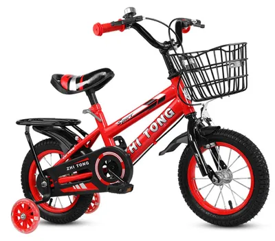 Produktbild von 14-Zoll-Kinderfahrrad für Jungen und Mädchen im Alter von 2 bis 6 Jahren – Kleinkindfahrrad mit Stützrädern und Korb, rot