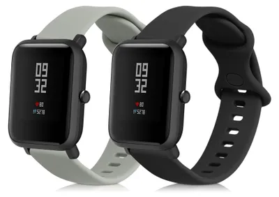 Produktbild von kwmobile 2x Uhrenarmband für Huami Amazfit Bip / Bip Lite Armband - Fitnesstracker Band Set aus TPU Silikon - Ersatzarmband Smartwatch - Grau Schwarz