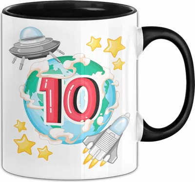 Produktbild von 10. Geburtstag Geschenk Tasse Becher Jungs Mädchen Ufo Welt Galaxie  (Schwarz)