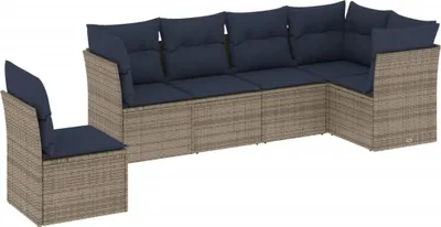 Image de vidaXL Ensemble de 6 canapés de jardin avec coussins, gris, polyrattan