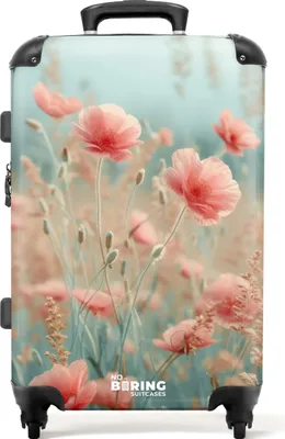 Produktbild von NoBoringSuitcases.com® Großer Koffer - Blumenfeld mit rosa Mohnblumen - Kombinationsschloss TSA - Hartschalen Trolley 4 Rollen - 72 liter - Reisekoffer - 66 cmKoffer Mittelgroß 67x43x25 cm, 72L,