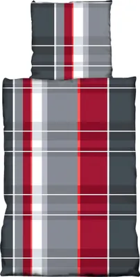 Produktbild von 4 tlg Flausch Bettwäsche 135 x 200 cm Streifen rot grau Thermofleece