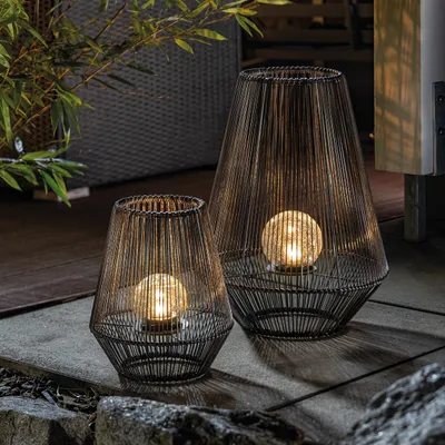 Image de esotec Lampe solaire Photophores ILONA Lot de 2 POLY-RATTAN BOÎTE MÉTALLIQUE 102209
