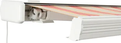 Produktbild von SOLUNA Kassettenmarkise Exquisit 4x3,5 Stoff Dessin 8430 Gestell RAL 9010 reinweiß Anrtrieb links ink. Motor und Wandsch