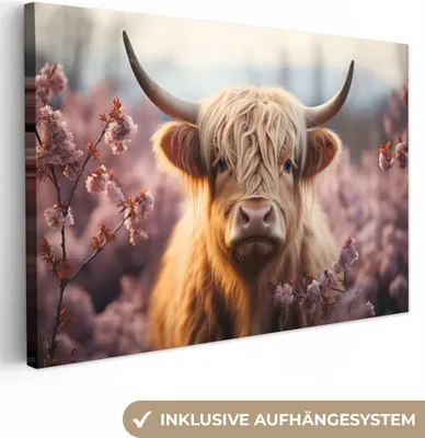 Produktbild von Leinwand Bilder 120x80 cm - Schottisches Hochlandrind, moderne Wanddeko für Wohnzimmer