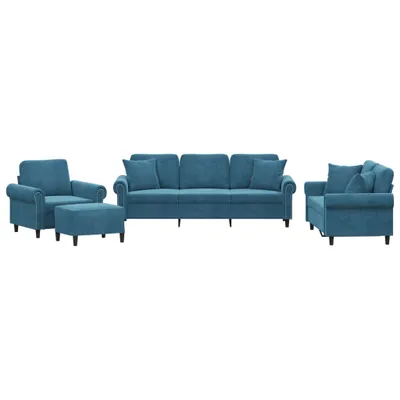 Immagine prodotto di vidaXL Set divano 4 pezzi con cuscini in velluto blu