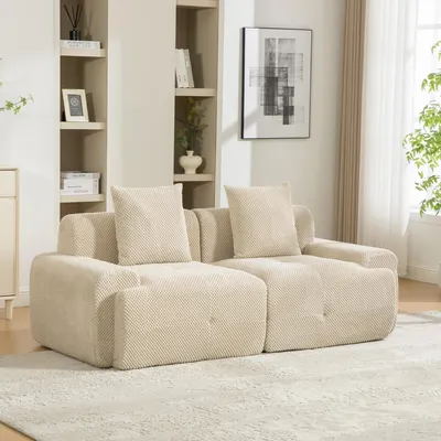 Immagine prodotto di okwish Divano modulare Divano lounge con braccioli e cuscini Divano da salotto a due posti Facile da spostare Divano in tessuto ciniglia con base antiscivolo Colore kaki chiaro