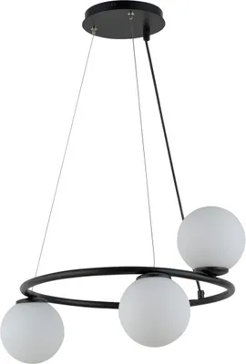 Zdjęcie produktu dla Lampa wisząca dekoracyjna nowoczesna czarny ring trzy szklane białe kule Gama Koło 3xG9 12W Sigma Lighting
