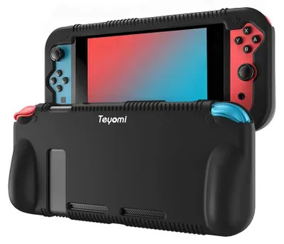 Productafbeelding van Hoesje voor Nintendo Switch, beschermende siliconen hoes met 2 opbergvakken voor gamekaarten, schokabsorberend en krasbestendig (ZWART)