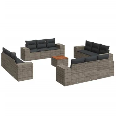 Produktbild von 13-tlg. Garten-Sofagarnitur mit Kissen Grau Poly Rattan