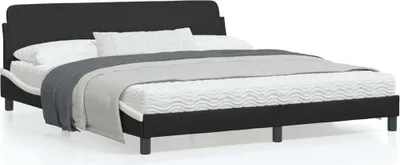 Produktbild von Design Bettgestell mit Kopfteil Schwarz und Weiß 180x200 cm Kunstleder, Klassische Betten 2024 Neu