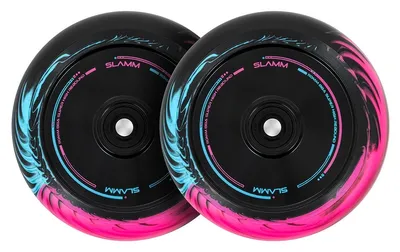 Immagine prodotto di Ruota per monopattino acrobatico Slamm Swirl Hollow Core da 110 mm, rosa, blu, set da 2 pezzi