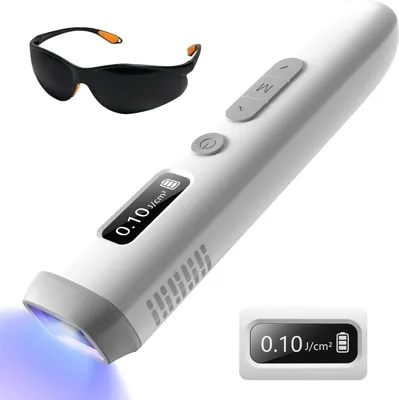 Obrázok produktu pre Lampa na fototerapiu – UVB 308 nm – ručné zariadenie, bezdrôtové – na vitiligo, psoriázu, ekzém – dávka 0,01–5,00 J/cm² – plocha 1,5×1,5 cm – 1 sada