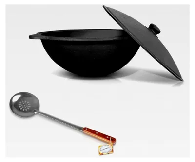 Produktbild von Kazan Gusseisen 16 L mit Aluminiumdeckel und Schaumlöffel für Plov, 48 cm