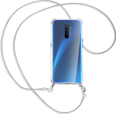 Produktbild von Handykette Backcover-Schutzhülle mit Band (Metall silberfarben) für Realme X2 Pro - silberfarbene Kette Snake