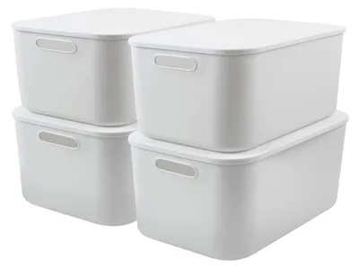 4 Aufbewahrungsboxen mit Deckel, 15,5 l, stapelbar, weiß