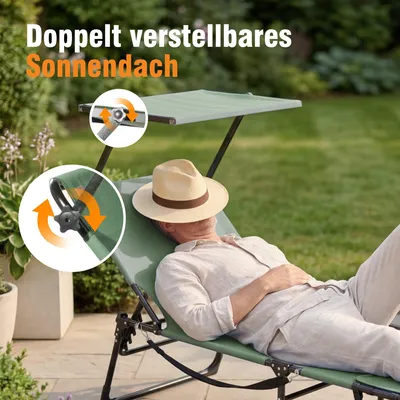 Produktbild von Sonnenliege klappbar mit Gesichtsaussparung – verstellbare Garten- und Campingliege bis 180 kg belastbar, grün