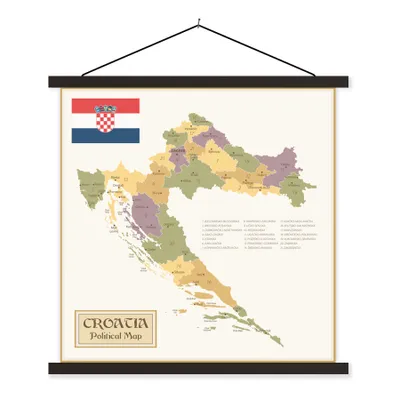 Produktbild von MuchoWow® Textilposter Politische Karte von Kroatien 90x90 cm mit schwarzem Rahmen - Magnetisches