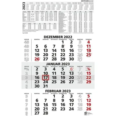 Produktbild von Dreimonatskalender 956 schwarz/rot 2023 29,7x48,5cm