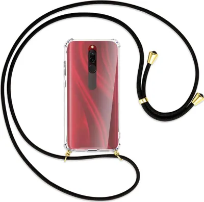 Produktbild von Handykette Backcover-Schutzhülle mit Band (Metall goldfarben) für Xiaomi Redmi 8 - schwarz