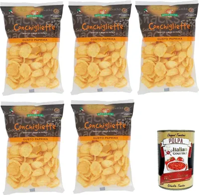 Produktbild von Gecchele Conchigliette Paprikageschmack – Snack auf Kartoffelbasis 5x 100gr+ Italian Gourmet polpa 400g