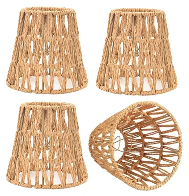 4er-Set Rotan-Lampenschirme, Boho, E26/E27, Höhe 15,8 cm, Ø 15 cm
