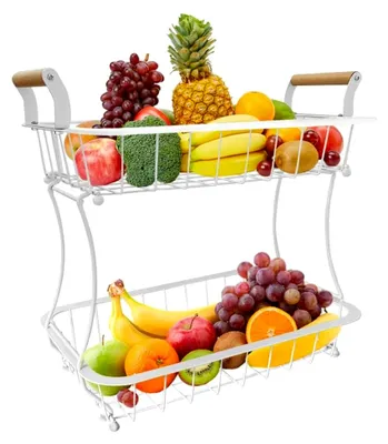 Produktbild von 2-stöckiger Obstkorb aus Metall für Küche und Aufbewahrung (Weiß)