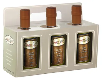 Produktbild von Olivenöl Geschenkbox 3x0,35L in  Steinpilz / Rosmarin / Trüffel